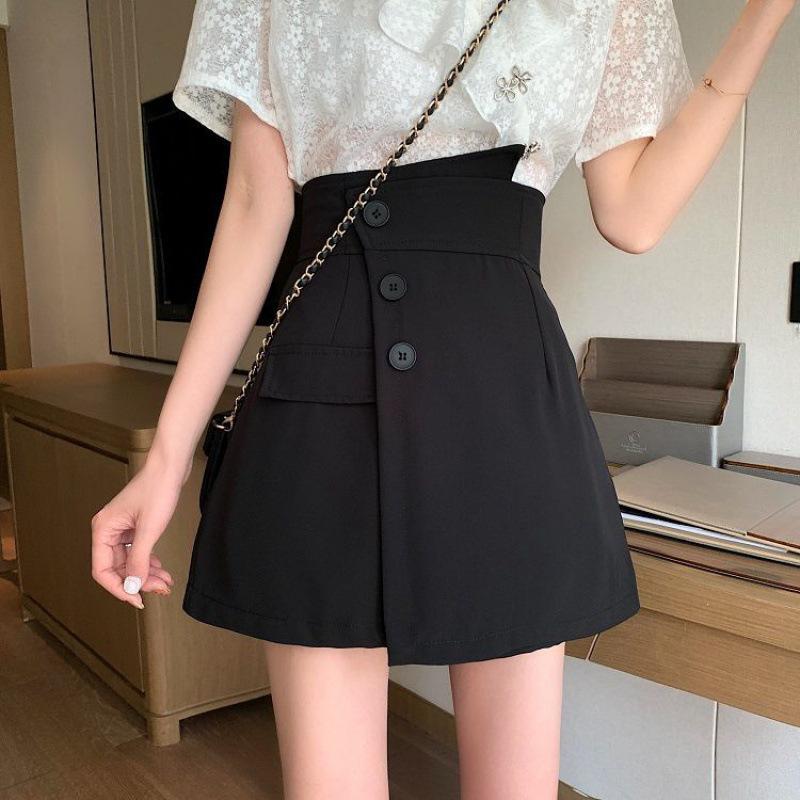 

Women s Petite Black High Waist A-Line Midi Skort - Summer Collection Large