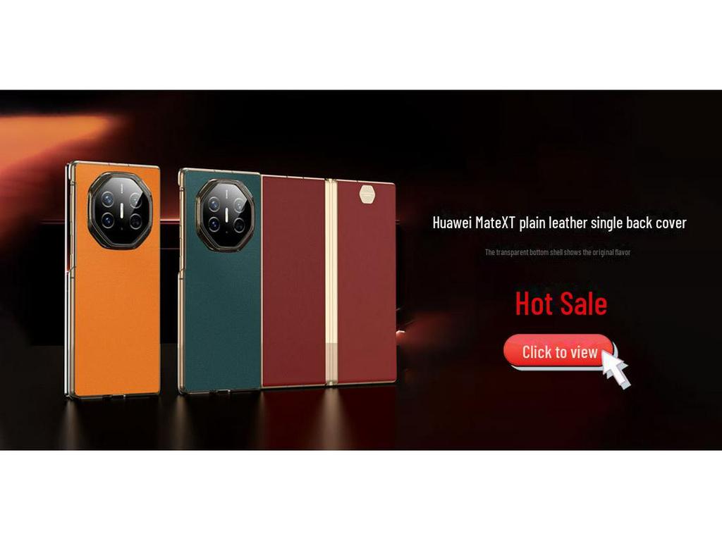 Husă din piele pentru Huawei MateXT: Pliere în trei, din piele naturală de vită Nappa, cu model perforat, cu fereastră inteligentă și suport.