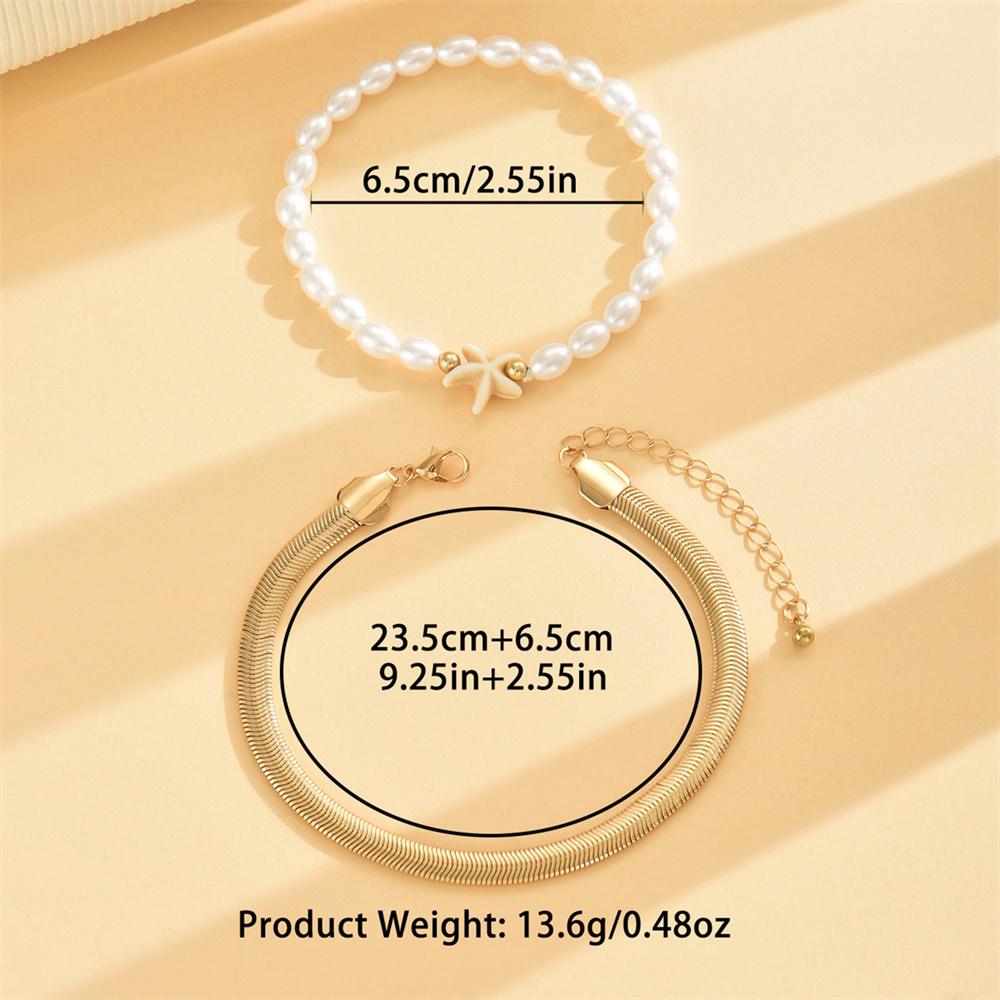 Snake Bone Foot Chain Simulated Pearl Starfish Anklets For Women Trendy Gold Color Ankle Bracelet Beach Jewelry Summer Accessory