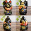 Waza no Kura Ceramic Maneki-neko Figurine, Kutani Ware, Right Handed, Black, Feng Shui, Good Luck, Interior, Japanese Style, Small Item