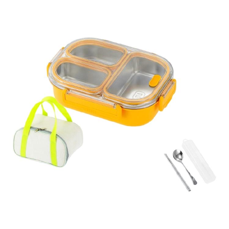 Lunch Bentos Container with Clear Lid, 800Ml Stainless Steel 3 Compartment Box for Meals, Snacks, and School