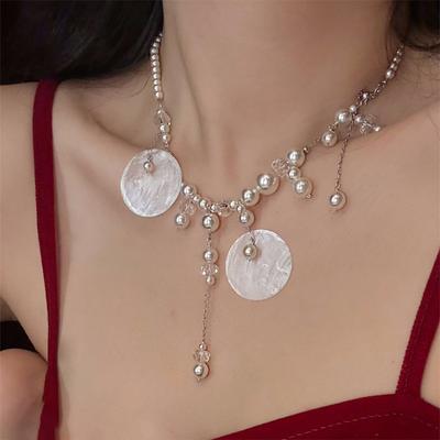 Pearl Shell Fringed Pendant Necklace Retro Fashion Elegant Collarbone Chain Light Luxury Temperament High-end Jewelry