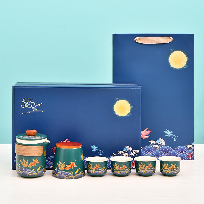 Creative Ceramic Kung Fu Travel Tea Set Portable Kuaike Cup Company Business Gift Box
