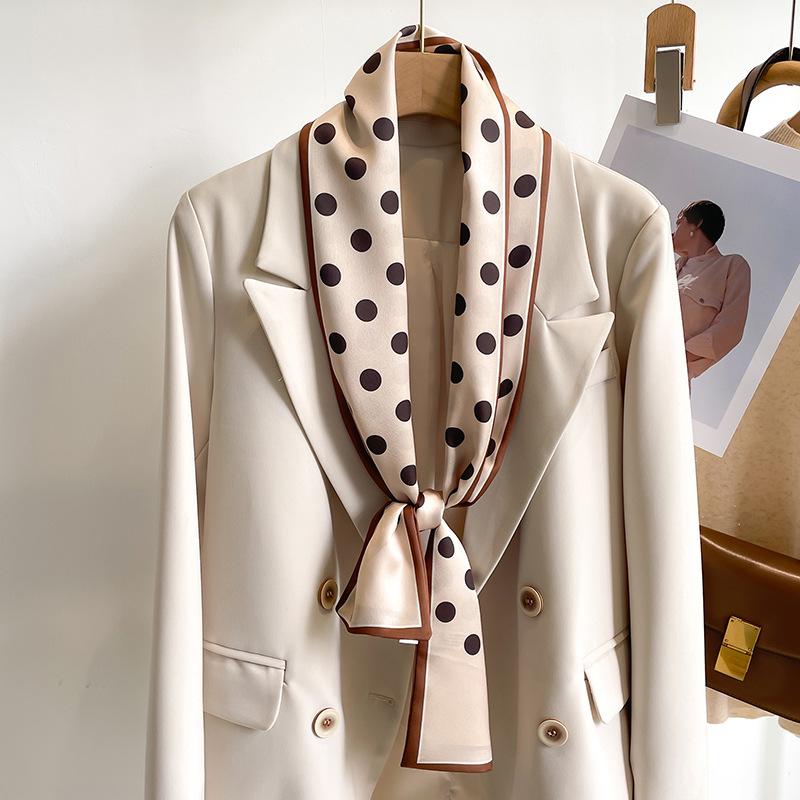 Retro Polka Dots Print Silk Skinny Scarf Women Soft Satin Neckerchief Hairband Lady Headband Bagscarf Female Neck Tie Office