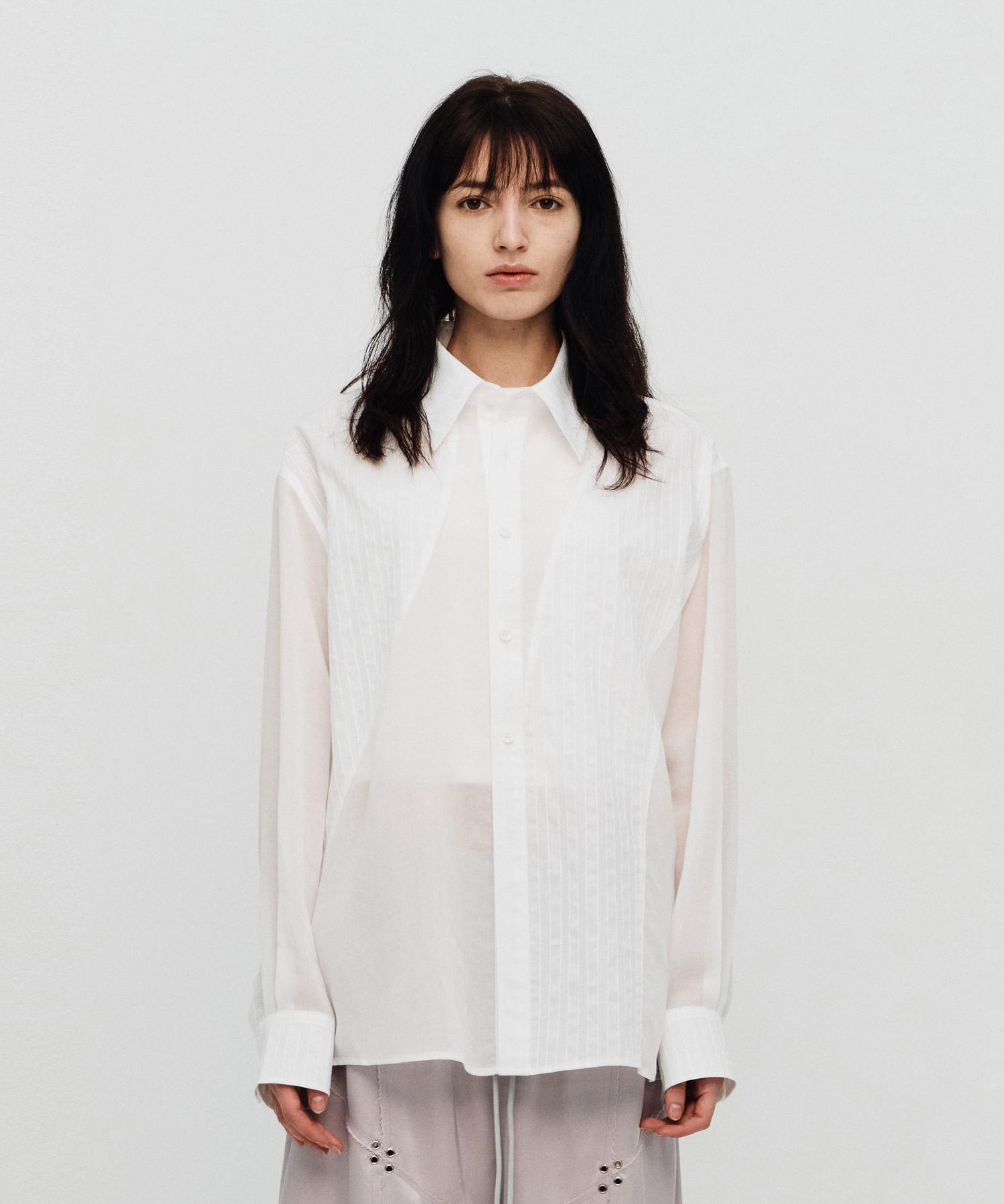 Sillot Block Stripe Oversized Shirt (White) Dark Grey/One Size