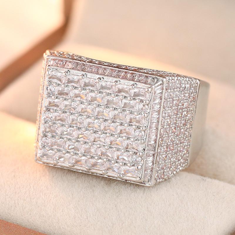 Luxury Inlaid White CZ Women's Ring Sparkling CopperColor Geometry Daily Wear Party Jewelry Anniversary Gift