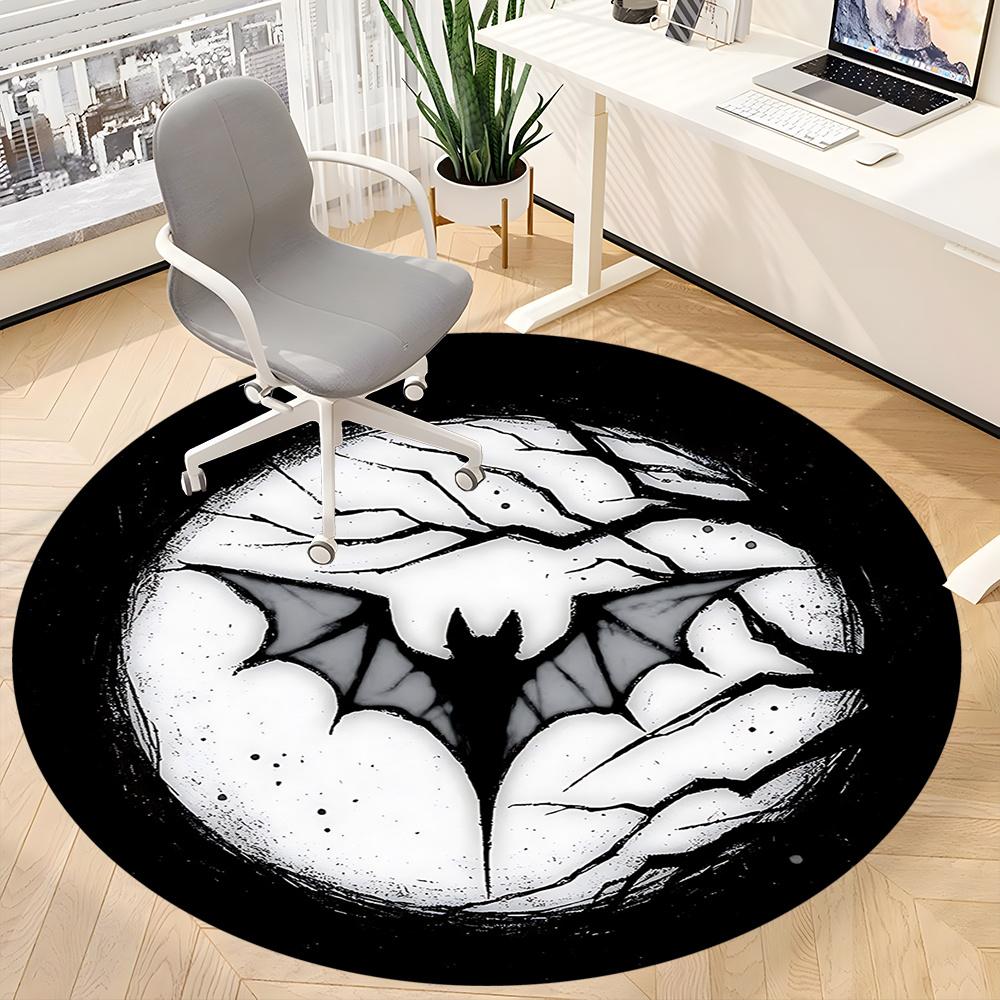 1pc Bat Symbol Office Round Area Rug, Indoor Mat Suitable ForOffice, Under Office Chairs Bedroom Living Room Home Decor, Room Deco U15