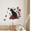 Svart Katt och Blomma Väggdekal Avtagbar Dekorativ Dekoration Enkel Installation Klistermärke Dra av