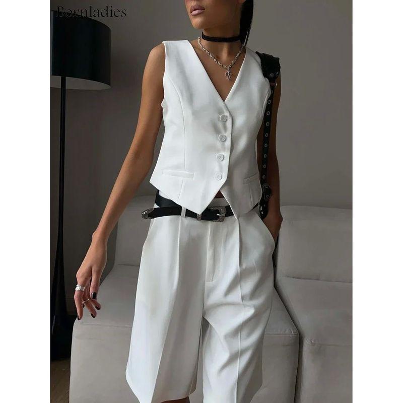 

Комплект жилетного костюма и шорт одинарного пошива, однобортный жилетный костюм, костюм с шортами WHITE L