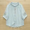 Artistic and fresh breathable cotton gauze turn-down collar short-sleeve shirt for women, casual summer double-layer gauze top