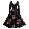 Abito Casual da Donna con Scollo a V e Maniche Lunghe con Stampa Vintage per Outfit da Festa Retro di Halloween