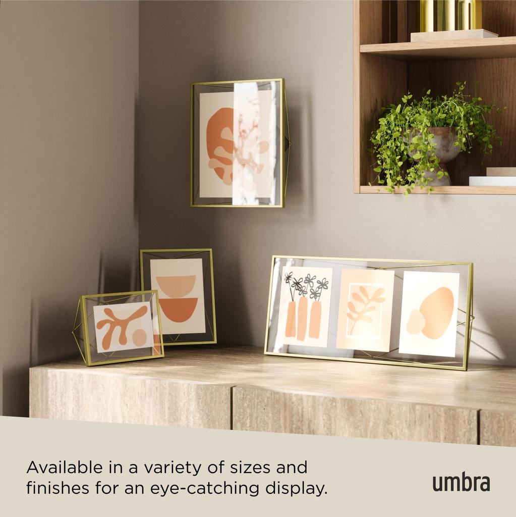 Umbra Prisma Photo 5x7 2L for Tabletop and Wall Mounted Photo Brass Frame, Inches, Size, Display,