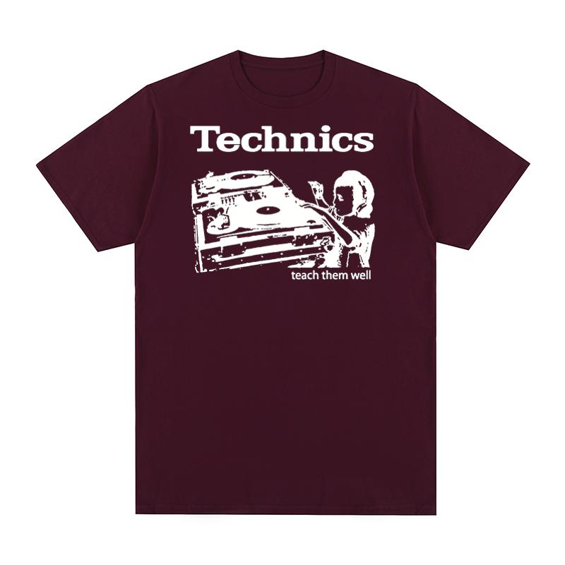T-shirt Technics insegnali bene Giradischi DJ Musica House Techno Elettronica Cotone T-shirt Uomo Nuova Maglietta Top Donna