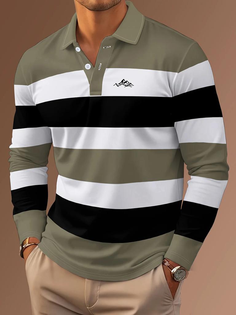 Long Sleeve Polo Shirt with Decorative Cross Graphic, Stylish Casual Top