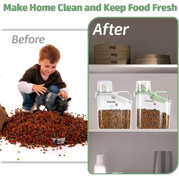 Dog Food Container Small, Pet Food Container with Airtight Pour Spout, Cat Food Storage Container with Measuring Cups, Portable Small Dog Food