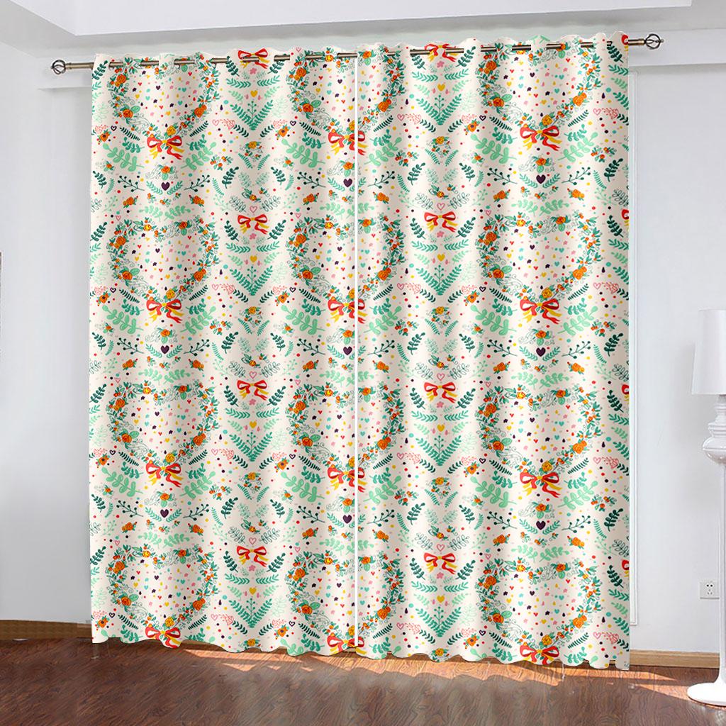 Zasłony tkane z nadrukiem roślinnym, zasłony zaciemniające do sypialni, dwie oddzielne zasłony po lewej i prawej stronie