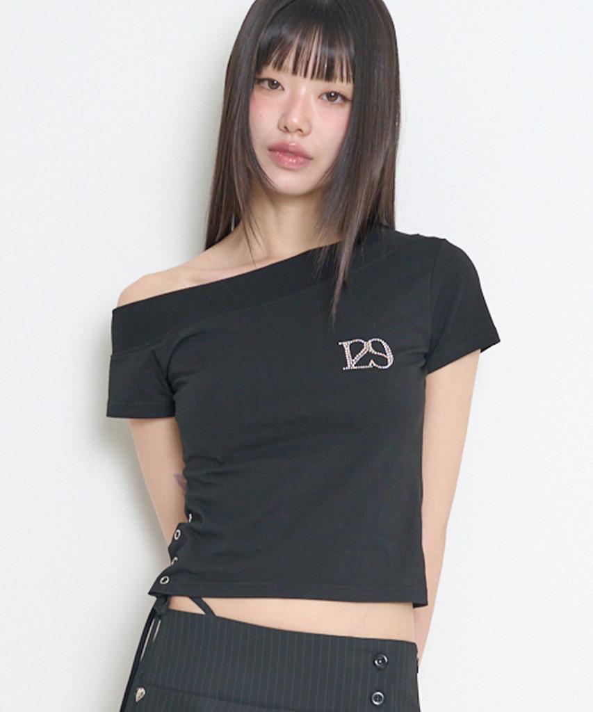 ILLIGO 129 One-Shoulder Hotfix Top Black