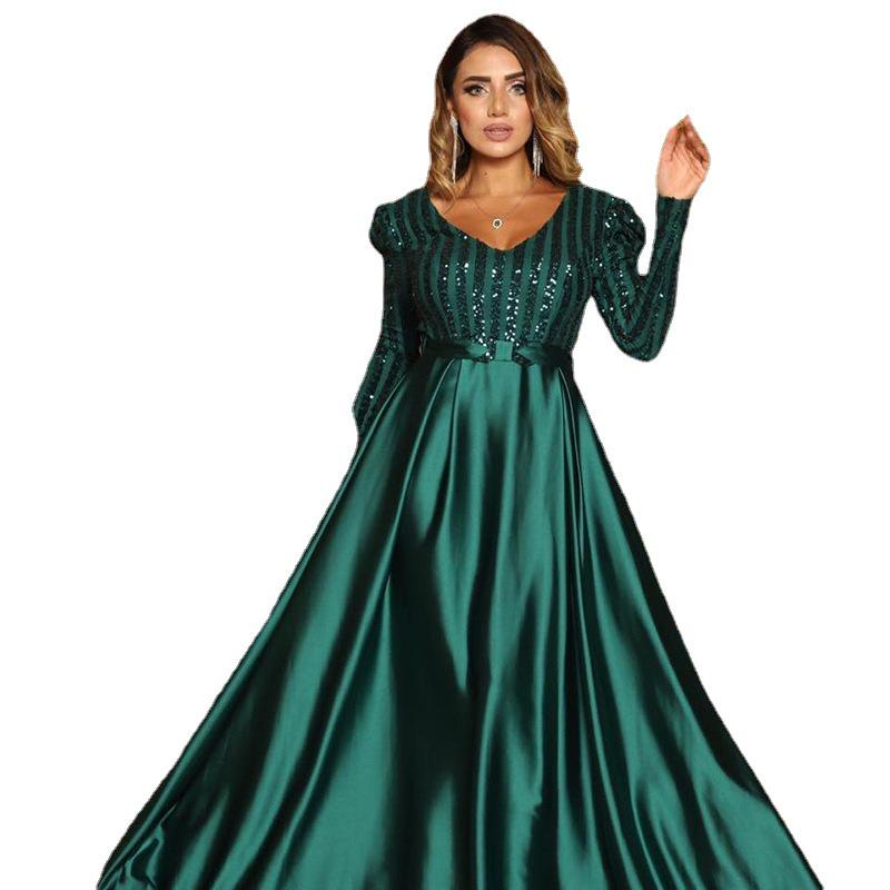 European & American Women's Deep V Evening Gown