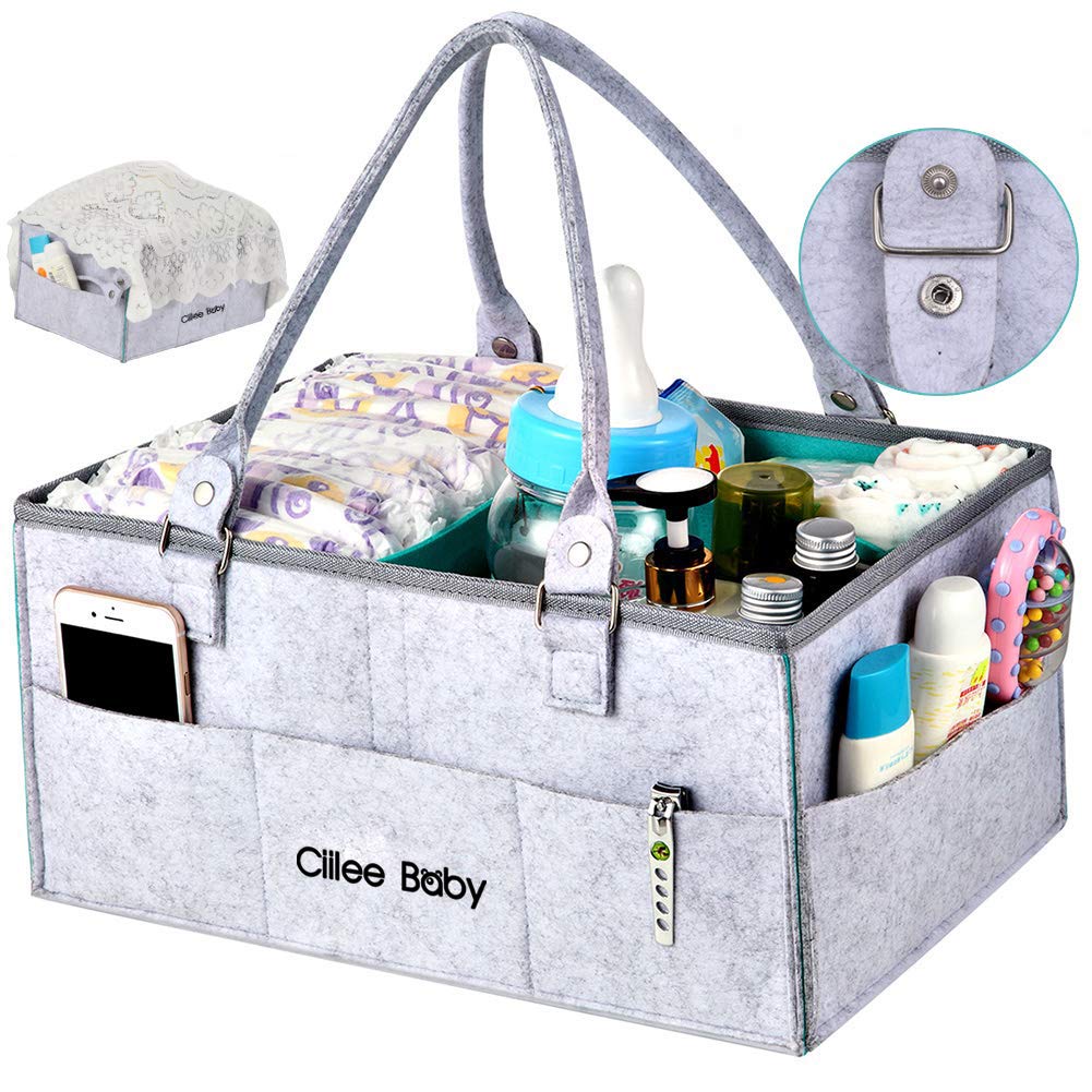 Ciilee Baby Diaper Storage Large Capacity with Detachable Foldable Baby Storage Car Travel Small Portable Baby Supplies Organizer Compartments Bag,