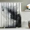 White Shower Curtain with Black Smoke Effect Decorative Print for Bathroom Decoration Polyester Material Waterproof Fabric Shr