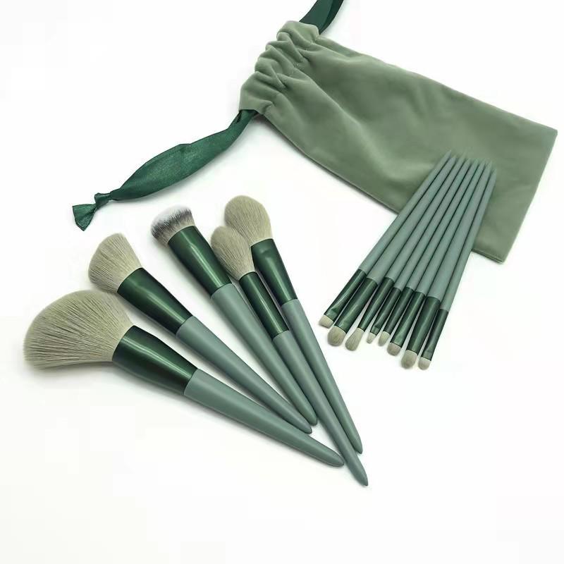 Green Cloud 14-Piece Soft Bristle Makeup Brush Set for Beginners – Eyeshadow & Powder Brush