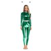 Womens Alien Robot Astronaut Cosplay Costume Metallic Shiny Full Body Unitard Long Sleeve Jumpsuit