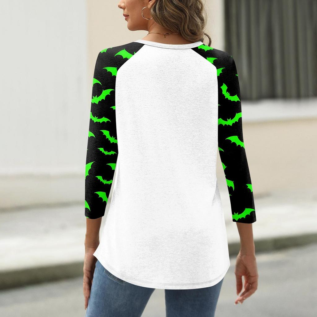 Dames T-shirt Halloween Print Knopen 3/4 Mouw Dagelijks Weekend Mode Basic V-Hals Normaal Topje