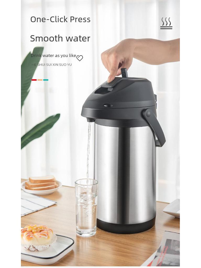 Compact Stainless Steel Press Type Thermos with Integrated Air Pressure