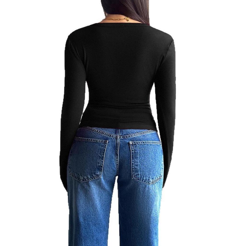 2025 European Autumn/Winter Slim Fit Long Sleeve Women’s Open Shirt