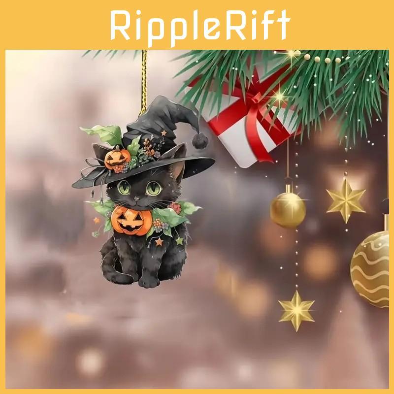 Halloween Cat Pumpkin Car Rearview Mirror Decoration With Acrylic Material For Festive Auto Interior