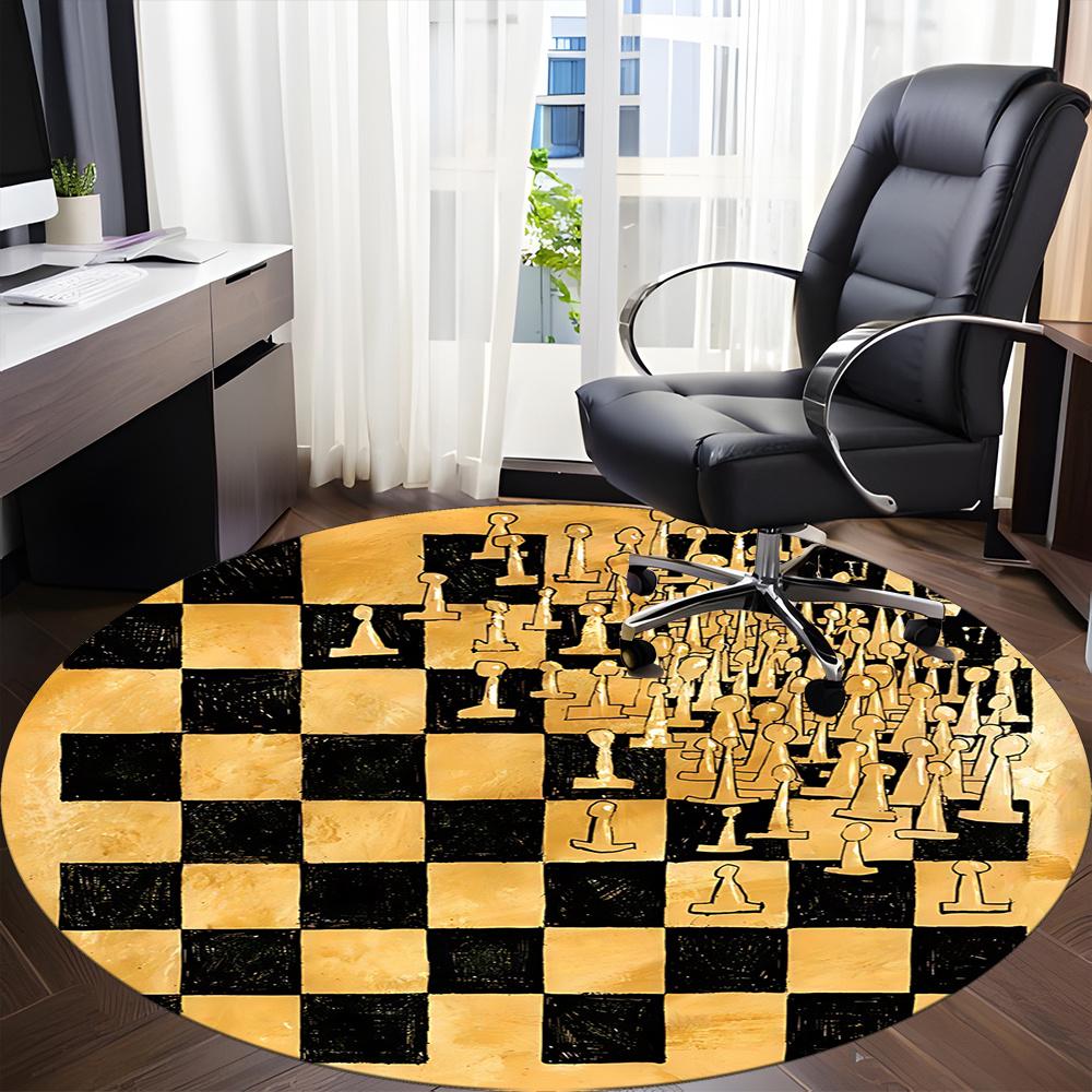 1pc Chess Pieces Office Round Area Rug, Indoor Mat Suitable ForOffice, Under Office Chairs Bedroom Living Room Home Decor, Room Deco 072