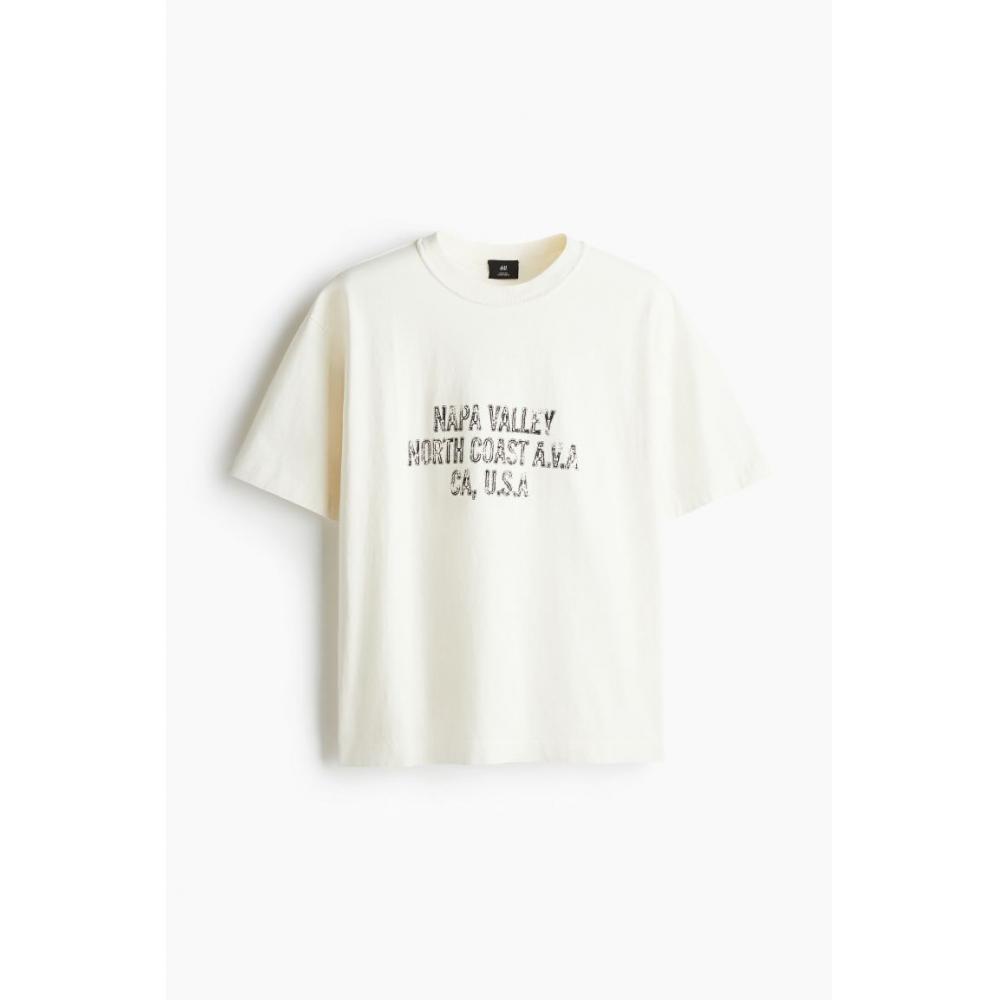 H M PrinTed T sHirT Loose fiT creaM Napa Valley