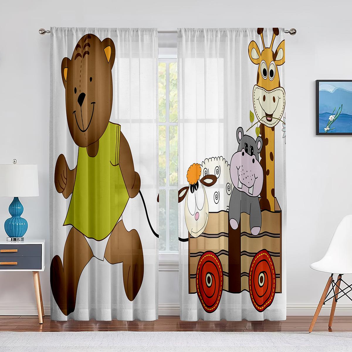 

Прозрачная вуаль с изображением животных джунглей, занавеска для детской спальни, детской комнаты, милый слон, лев, жираф, тигр, тюлевые занавески на окно 1 PCS W100XH250cm&Grommet Top