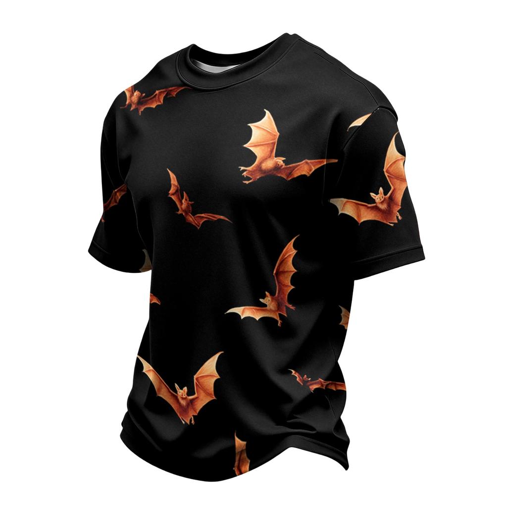Men's Casual Printed Crew Neck Lightweight Breathable Short Sleeve Top Halloween Themed Design Comfortable Fit