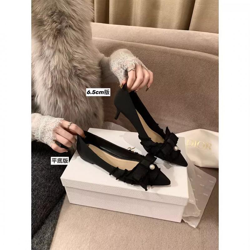 Pointed Butterfly Butterfly Pearl Flat Shoes Women's High Heel Wedding Shoes Commuter Shoes