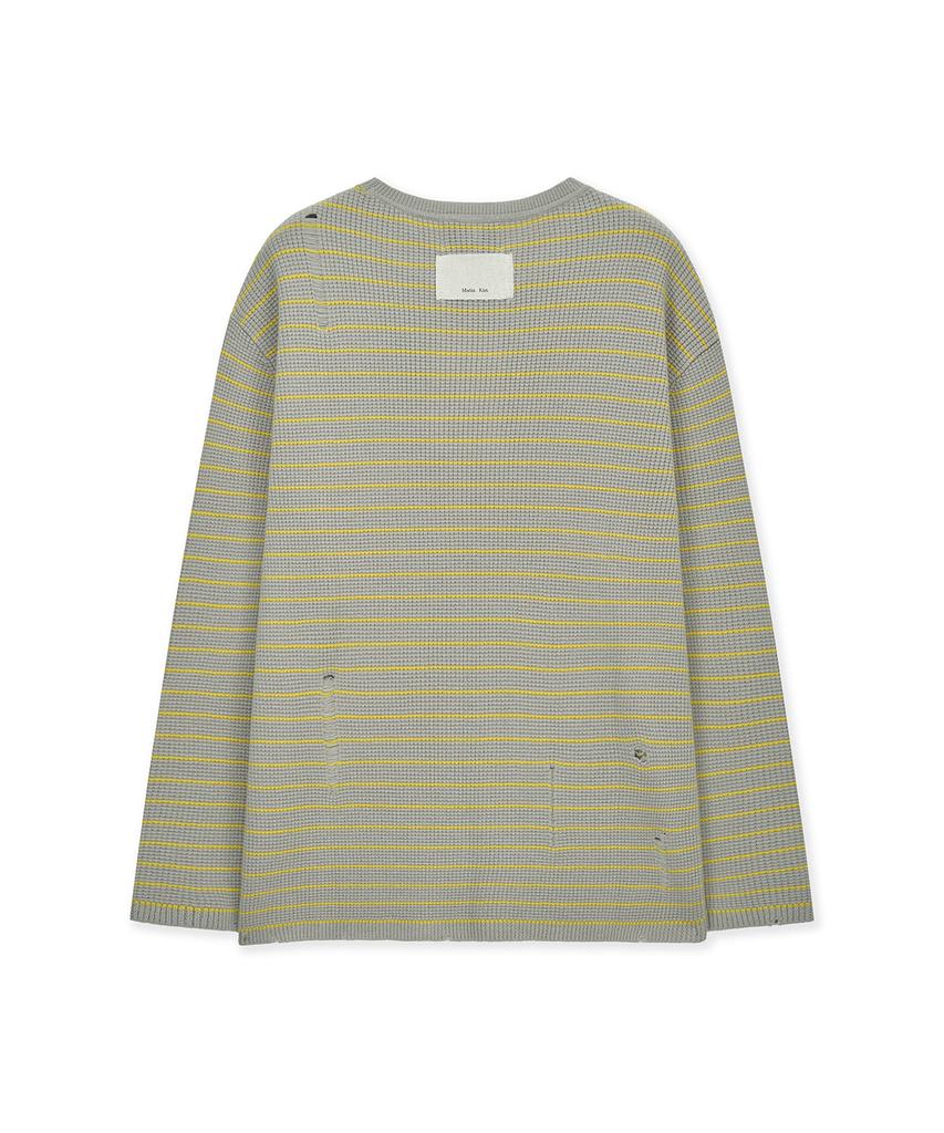 Mattengkim Stripe Damaged Loose Pullover In Beige
