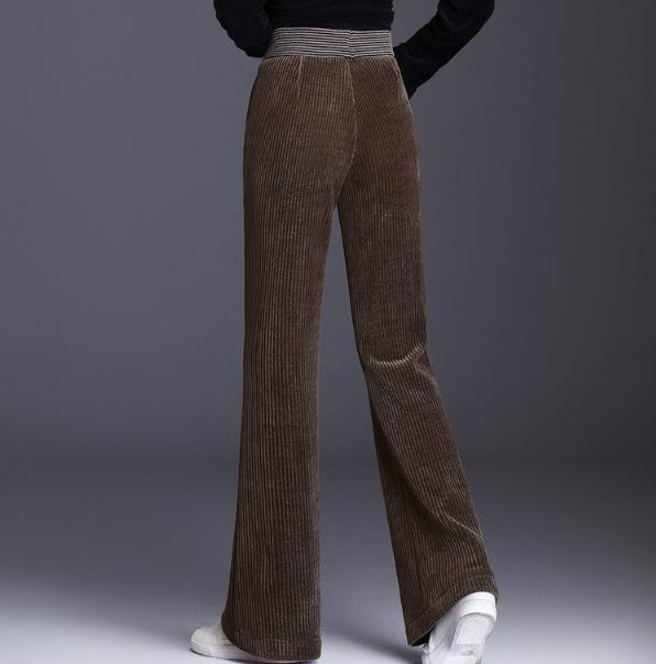 Dámské manšestrové kalhoty s vysokým pasem a širokými nohavicemi s fleecem - Pohodlné, volný střih pro podzim a zimu.