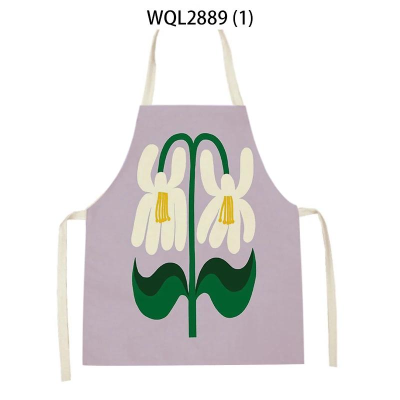 Adult Kids Flower Pattern Cleaning Kitchen Aprons Home Cooking Baking Linen Waist Bibs Vase Flower Art Antifouling Pinafore