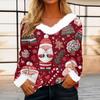 Women's Casual Fashion Long Sleeve Christmas Printed Flannel Collar Top