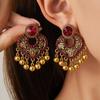 Bohemian Ethnic Rhinestone Tassel Petal Dangle Earrings for Women