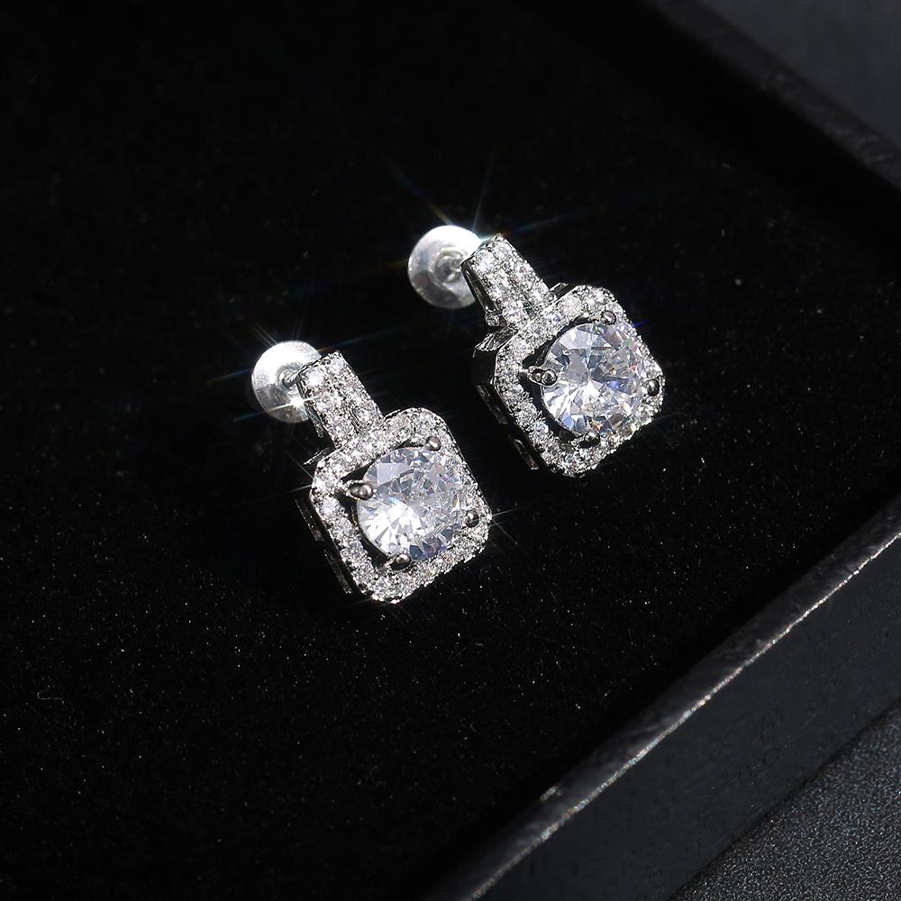 Classic Square Shape Women Stud Earring Full Paved CZ Zircon Stone Luxury Female Wedding Earring Jewelry New Arrival Item