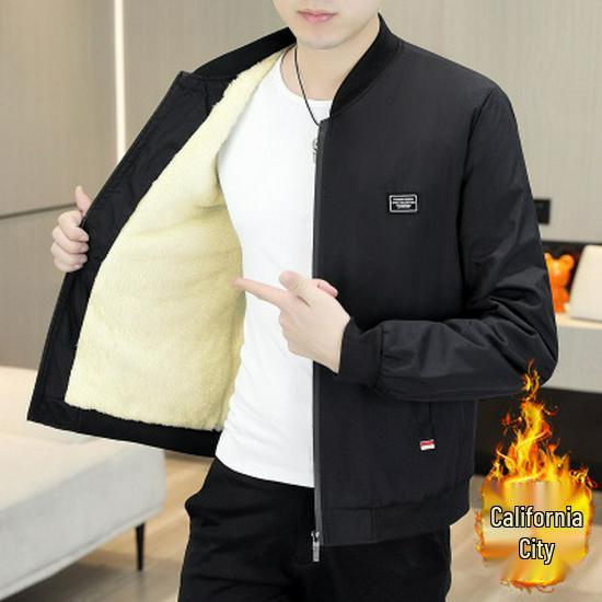 Men s Trendy Korean Jacket 2025: Autumn/Winter Velvet Thicken Handsome Cotton Outerwear M