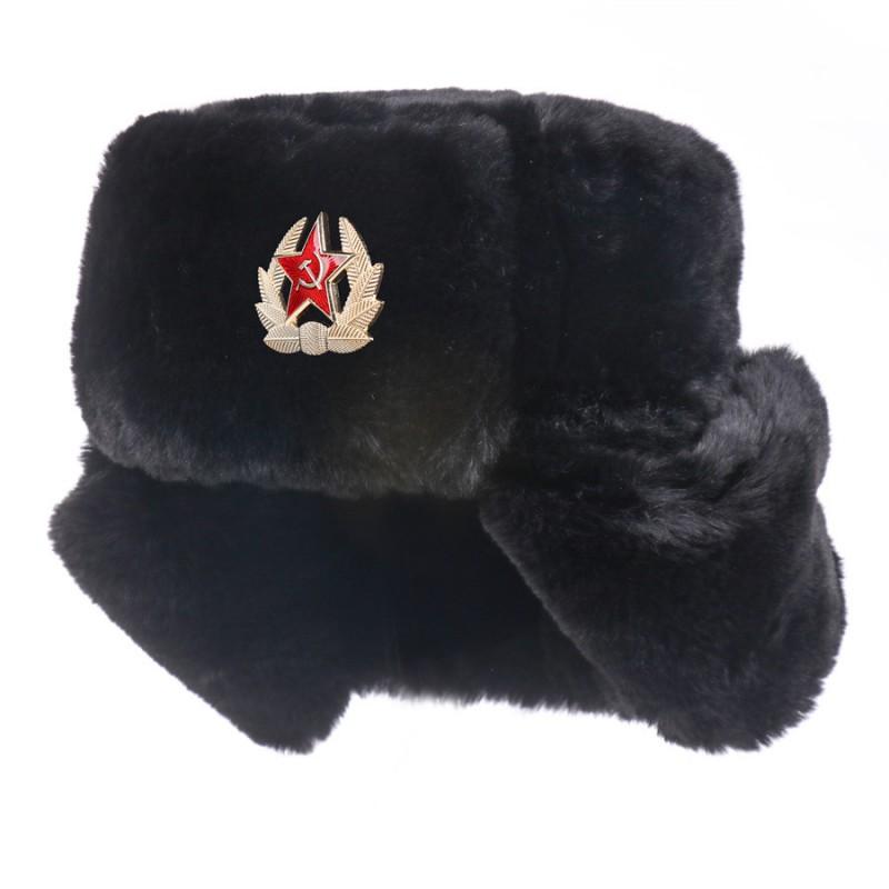 Winter Warm Fleece-Lined Soviet Style Military Hat With Embroidered Badge Men Women Outdoor Cold Weather Protection