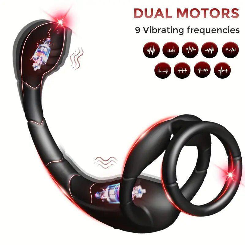 Anello Vibrante per Prostata Scorpione e Massaggiatore Anale Maschile con Doppi Motori, Vibrazione Potente, Ricarica Magnetica USB