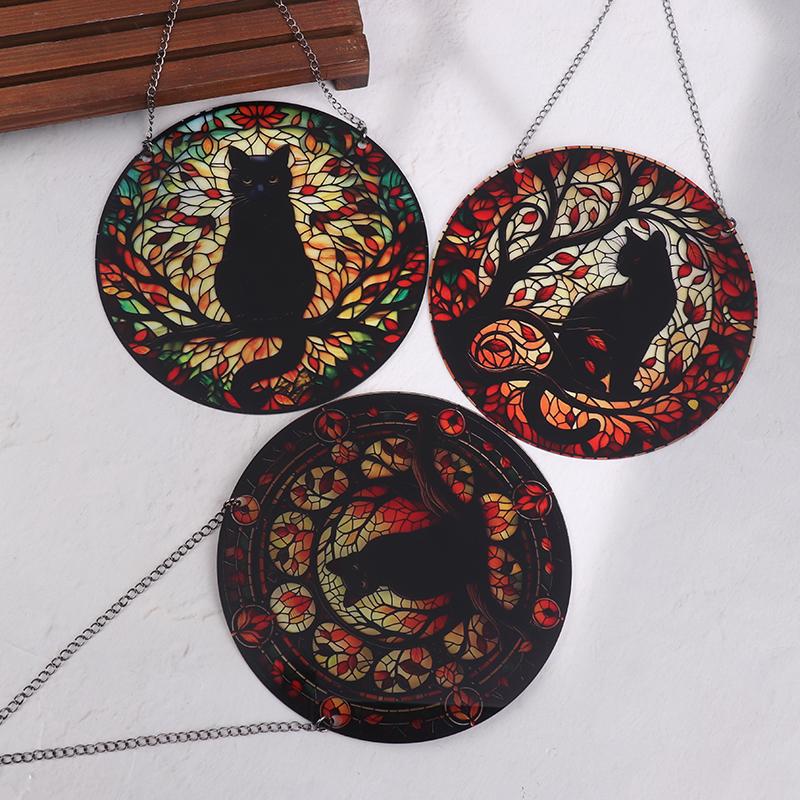 Moonlight Black Cat Pattern Dyed Window Hanging Decoration/Light Catching Cat Shadow Window Decoration/Sun Cat Small Curtain Exc