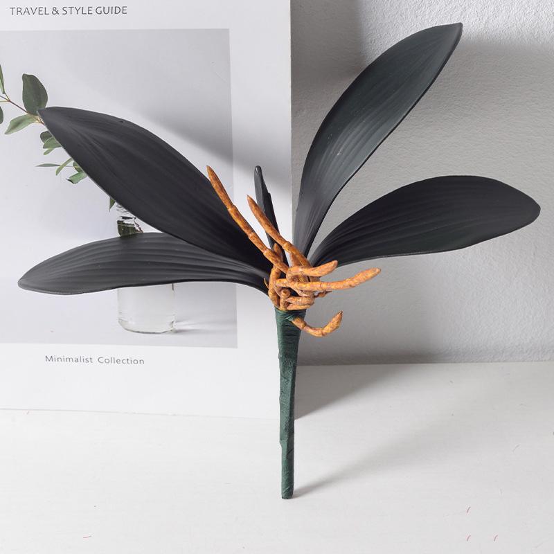 1Pc Artificial Plants DIY PU Flowers Phalaenopsis Leaf Black Floral Decoration Orchid Leaves Real Touch