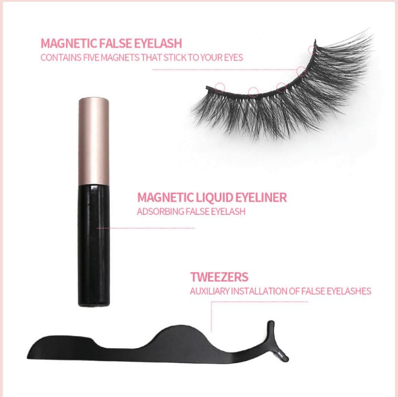 False Eyelashes 3 Pair Waterproof Handmade Mink Hair Thick Eye Lash Extension 5D Mink Natural Long False Eyelashes Magnetic False Eyelashes