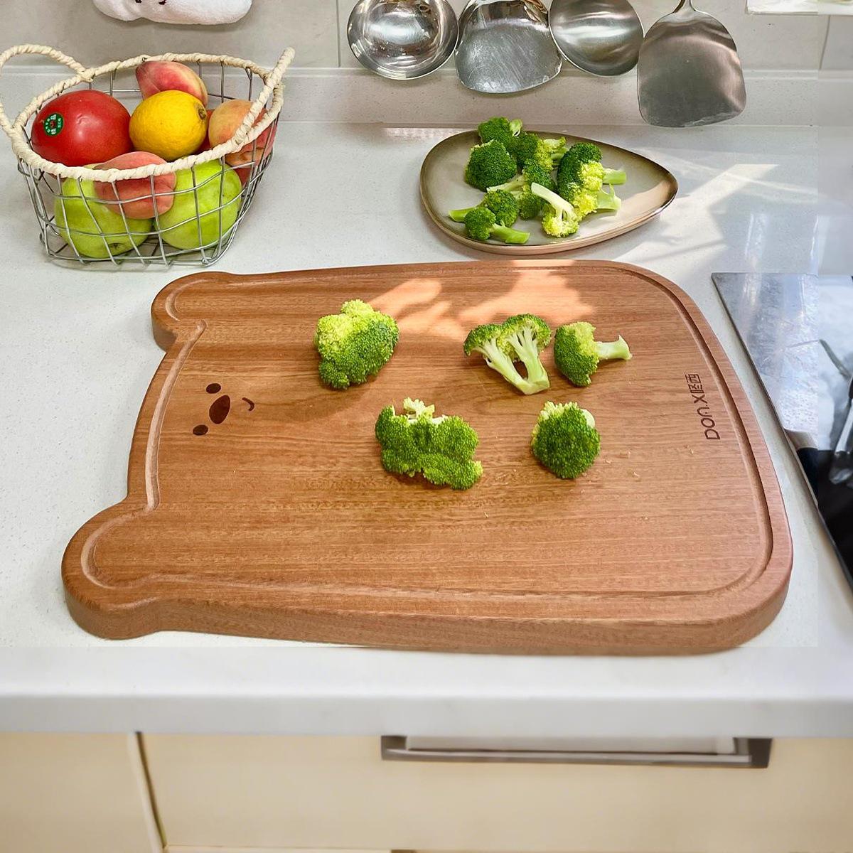 Wenge Wood Antibacterial Cutting Board - Food Grade, Solid Wood, Anti-Mold, Multi-Purpose for Kitchen & Dough Rolling Bear 30*20*2.2 cm Wenge Wood