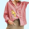 Women Fashion Lapel Neck Blouse Casual Cotton Linen Top Ladies Print Button Down Shirt