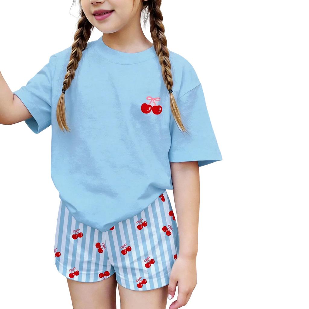 Children's Casual Short-sleeved Printed Short-sleeved Top And Shorts Two-piece Set